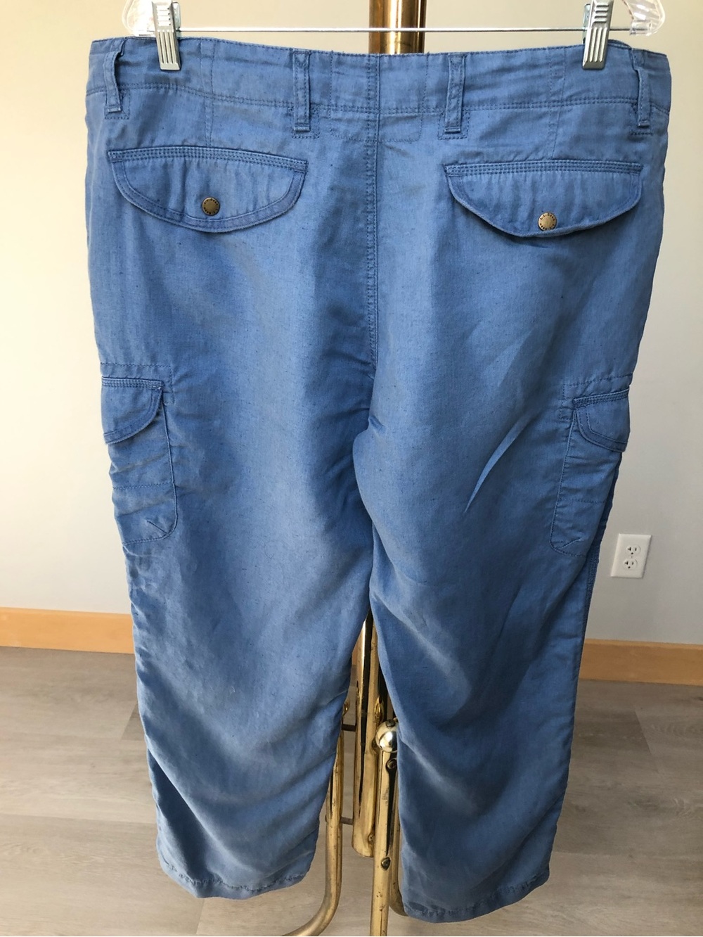 L.L.Bean Luxe Lightweight Linen Blend Blue Ankle Cargo Pants Size 18 - Picture 6 of 11